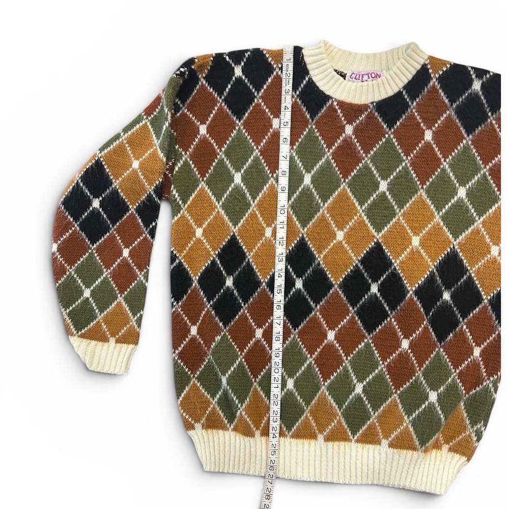 Vintage Clifton Place Knits Argyle Sweater Made in USA Crewneck Multicolor - Picture 3 of 5